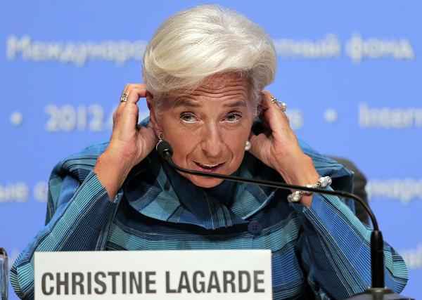 International Monetary Fund (IMF) chief Christine Lagarde reacts during a news conference at the IMF and World Bank's annual general assembly in Tokyo, Thursday, Oct. 11, 2012. (AP Photo/Itsuo Inouye)