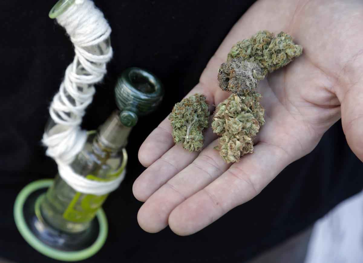 An attendee holds out several marijuana buds at the High Times U.S. Cannabis Cup in Seattle, Washington September 8, 2013. Washington state was one of the first states to legalize marijuana for recreational use after approving separate ballot initiatives last year, even as the drug remains illegal under federal law. The Cup features exhibitions as well as a marijuana growing competition. REUTERS/Jason Redmond (UNITED STATES - Tags: DRUGS SOCIETY) ORG XMIT: LAA04