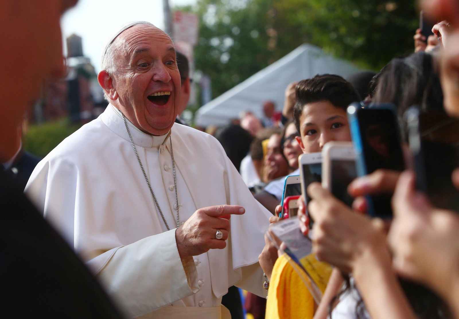 Pope Francis arrives at Our Lady Queen of Angels School in East Harlem, in New York